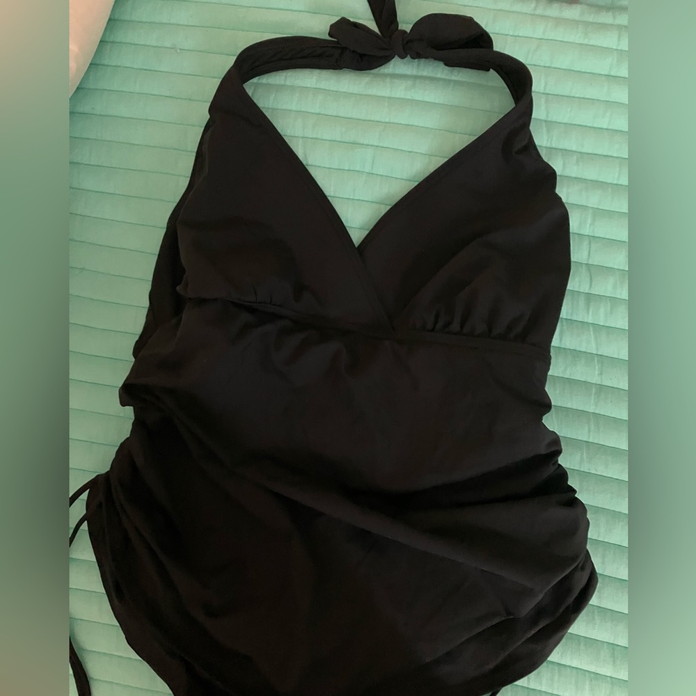 Lands' End Black Halter Neck swim top, has adjustable sides. Size 14